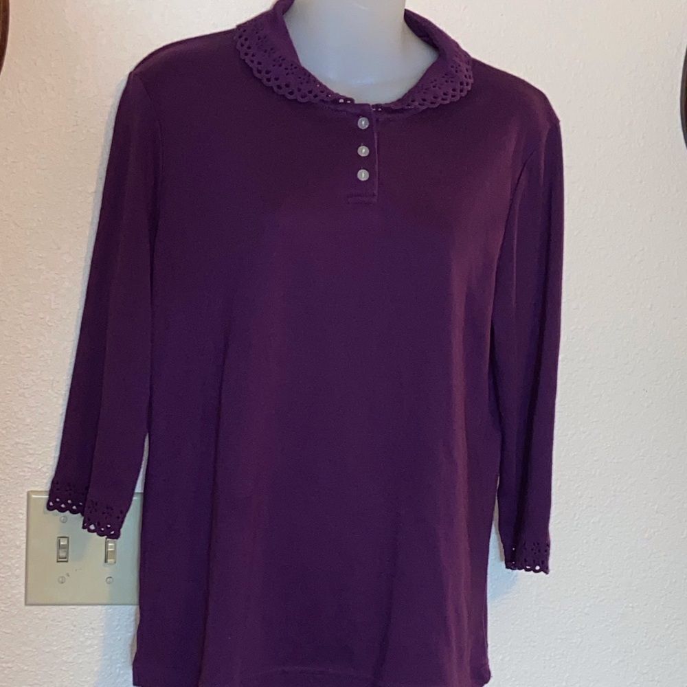Blair Women's Deep Purple Button Down Shirt with Lace Trim Size M